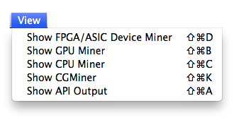 CPU, GPU and FPGA/ASIC choice in the view menu